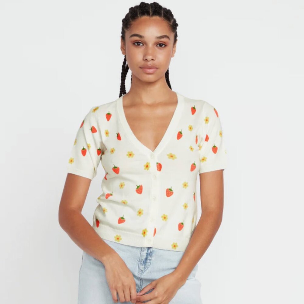 NEW Volcom Strawberry Daisy Short Sleeve Cardigan Size Small - Picture 3 of 14